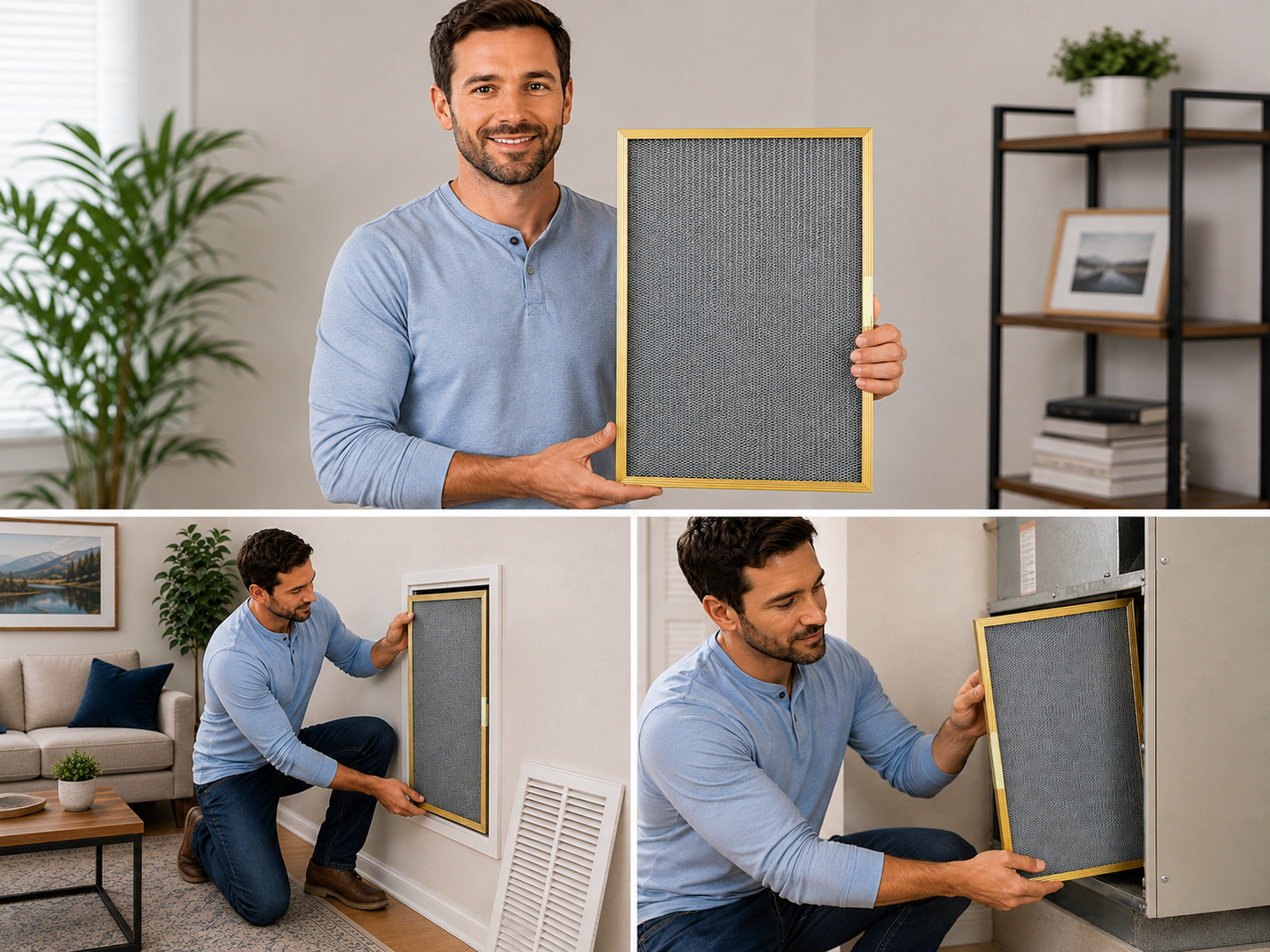 GOLD (1 INCH THICK) Custom Size Washable, Permanent, Electrostatic Air Filters