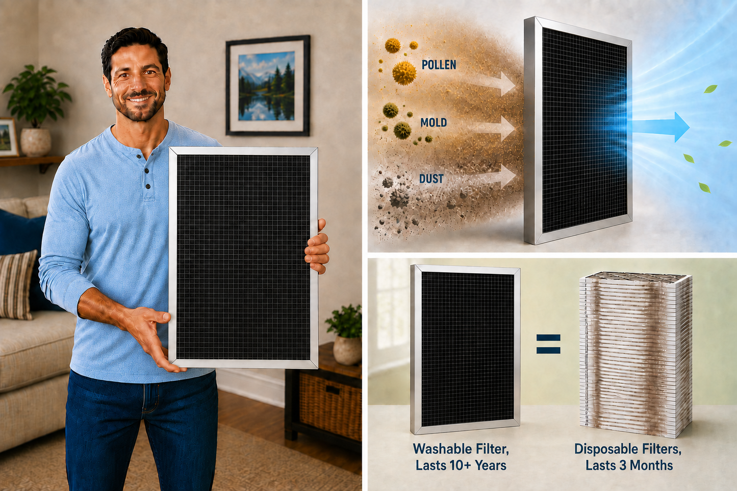 PLATINUM (1 INCH THICK) - The ULTIMATE Washable, Permanent, Electrostatic A/C Furnace Filter
