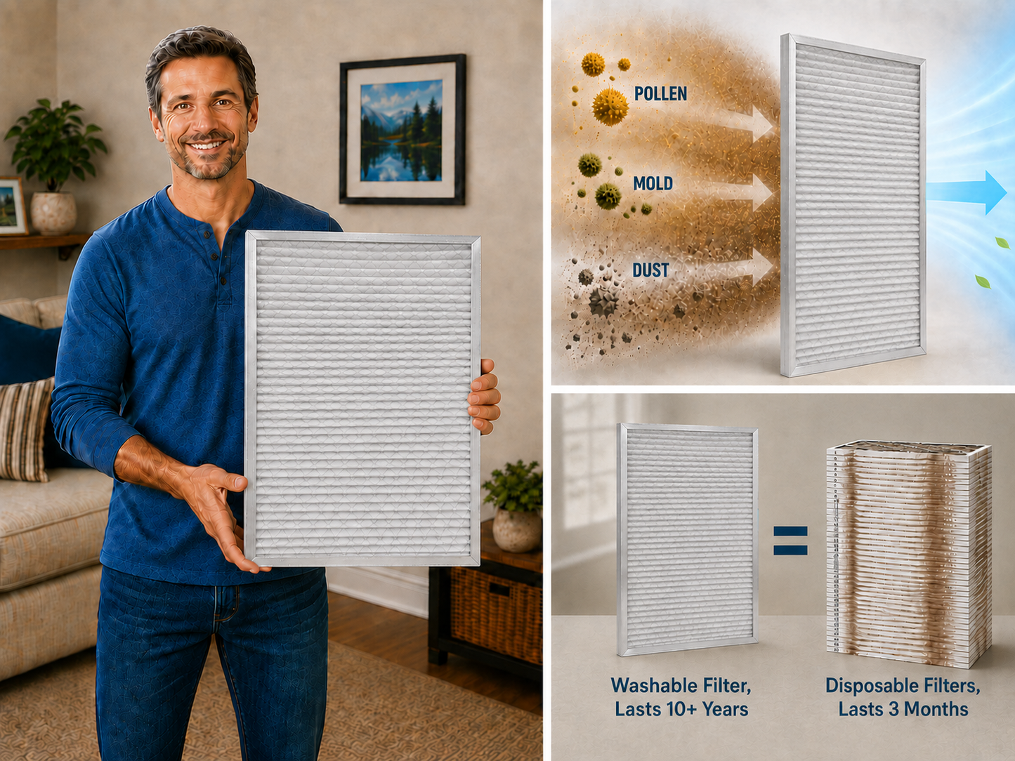 GEOTÉRMICO - Diseñado para unidades geotérmicas - Filtro de aire acondicionado electrostático, permanente y lavable