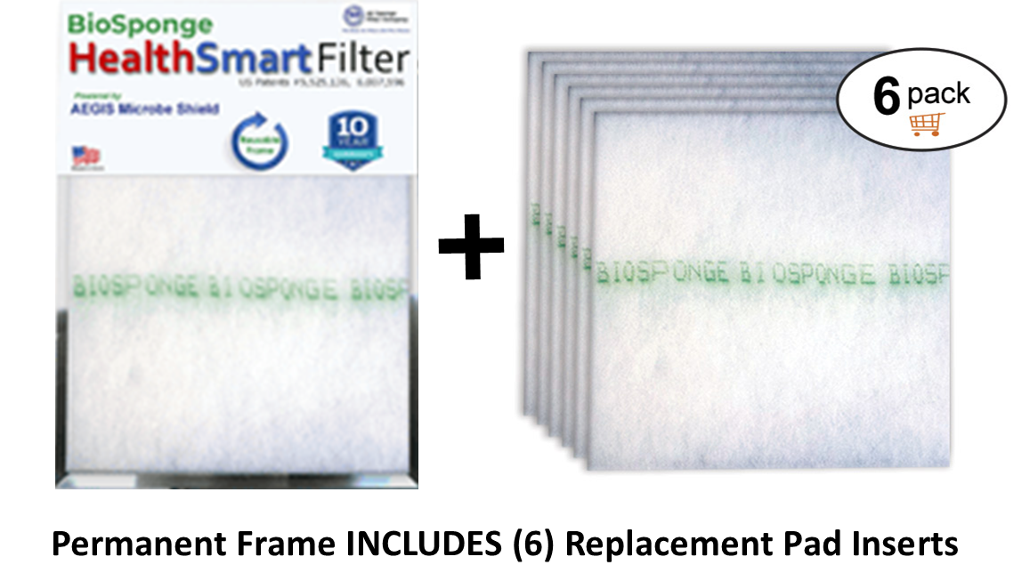HealthSmart MERV 7 Refillable Filter - Permanent Frame With (6) Media Replacement Pads