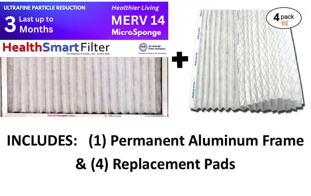 MERV 14 HealthSmart Refillable Filter - Permanent Frame With (4) Media Replacement Pads